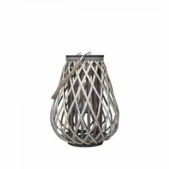 The Grey Works Rattan Braided Lantern Medium With Glass Votive Candle Holders