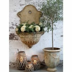 The Grey Works Rattan Braided Lantern Medium With Glass Votive Candle Holders