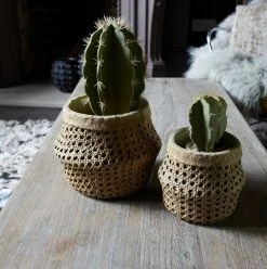 The Grey Works Rattan Look Woven Plant Pot - Small