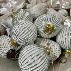 The Grey Works | Life & Style Christmas Sale Ribbed Antique White Christmas Bauble Small