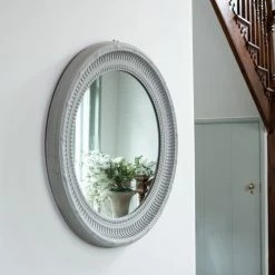 The Grey Works Riva Round Mirror In Antiqued Grey Mirrors