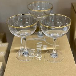 The Vintage List Homewares Set Of Six Crystal Champagne Saucers With Gold Rim Design