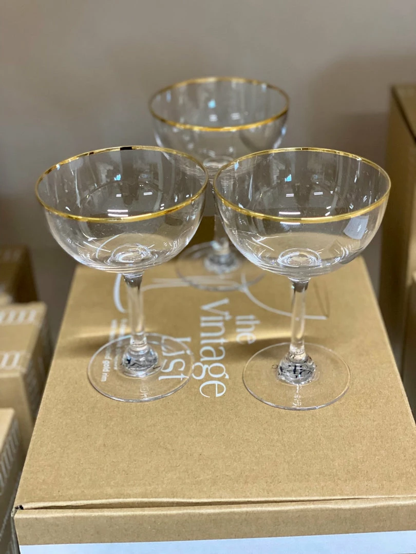 Discount ๐ The Vintage List Homewares Set Of Six Crystal Champagne Saucers With Gold Rim Design ๐ฅ 4 The Vintage List Homewares Set Of Six Crystal Champagne Saucers With Gold Rim Design