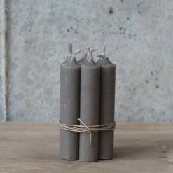 The Grey Works Short Dinner Candles, Bundle Of 6 - Taupe