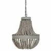 The Grey Works Lighting Small Luna Old White Beaded Chandelier With French Grey Metalwork