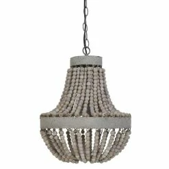 The Grey Works Lighting Small Luna Old White Beaded Chandelier With French Grey Metalwork