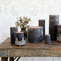 The Grey Works Small Rustic Macon Pillar Candle Charcoal-16 Hour Burn Time