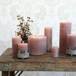 The Grey Works Tall Rustic Pillar Candle In Dusty Rose - 80 Hour Burn Time