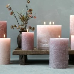 The Grey Works Candles Tall Rustic Pillar Candle In Pink - 80 Hour Burn