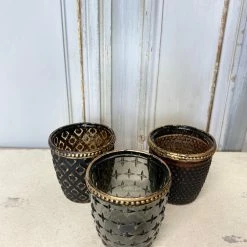 The Grey Works Tea-Light Lantern In Black And Gold Glass With A Copper Beaded Rim Homewares