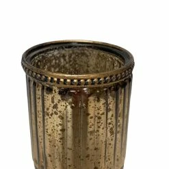 The Grey Works Tea-Light Lantern In Mercurised Amber Glass With A Copper Beaded Rim