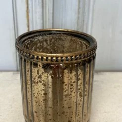 The Grey Works Tea-Light Lantern In Mercurised Amber Glass With A Copper Beaded Rim