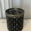 The Grey Works Tea-Light Lantern In Mercurised Ornate Diamond Black And Silver Glass With A Beaded Rim Homewares