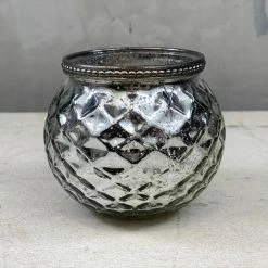 The Grey Works Large Tea-Light Lantern In Mercurised Silver With A Beaded Rim