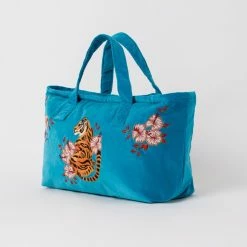 Elizabeth Scarlett Tiger Azure Velvet Day Bag