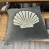 The Grey Works Velvet Cushion With Beaded Shell Design In Grey