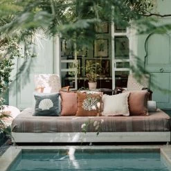 The Grey Works Velvet Cushion With Beaded Shell Design In Grey