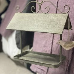 The Grey Works Hanging Metal Bird Table In Antiqued Green Homewares