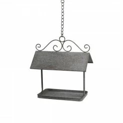 The Grey Works Hanging Metal Bird Table In Antiqued Green Homewares