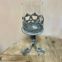 The Grey Works Zinc Candle Holder With Glass Votive - Medium Candles